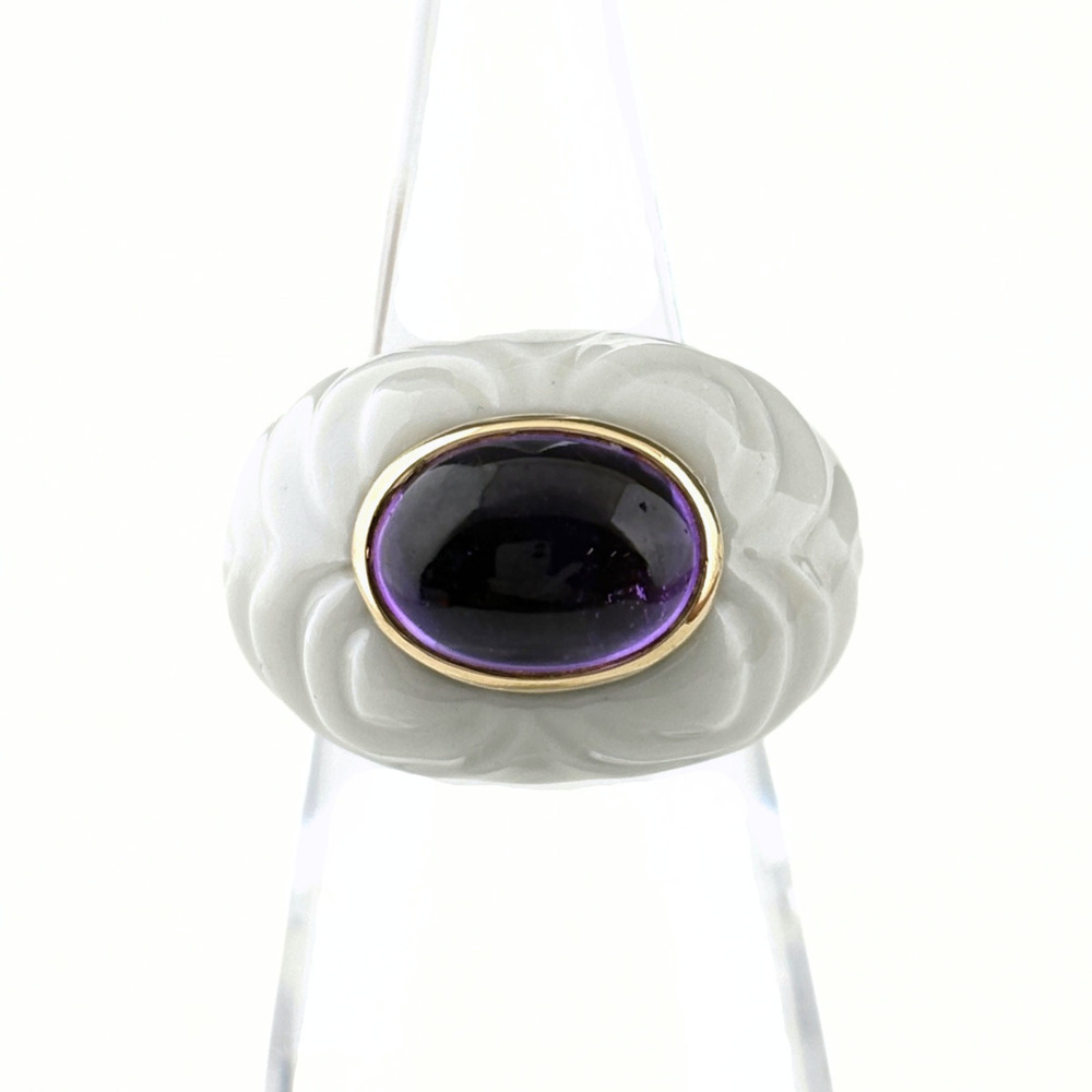 Bulgari BVLGARI Chandra White Ceramic YG Yellow Gold Ring Amethyst 750 Women's